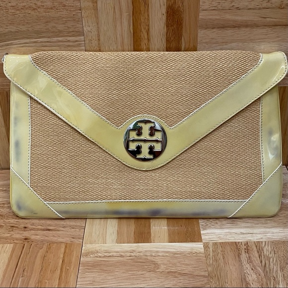 Tory Burch Bags Tory Burch Yellow Straw Large Envelope Clutch Bag